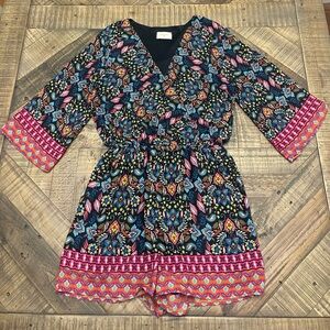 Everly Anthropologie 3/4 Sleeve Shorts Paisley Print Romper